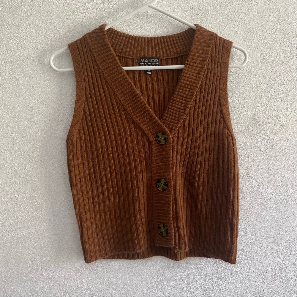 Major Label Brown Ribbed Knit Vest - Picture 2 of 7